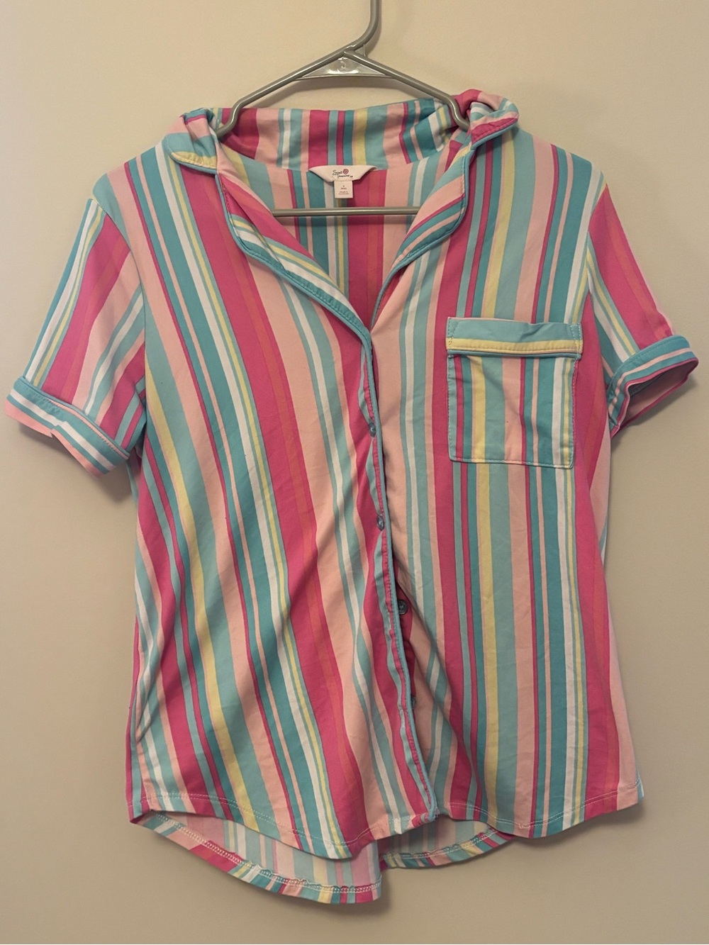 Secret Treasures Pink, Aqua, Yellow & White Striped Short-Sleeve PJ Shirt